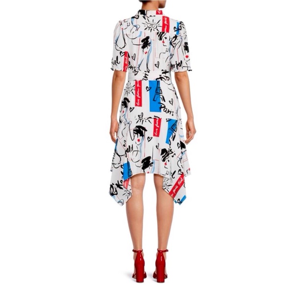 KARL LAGERFELD PARIS White Logo Sketch Print Short Sleeve Shirtdress Size 4 - Picture 2 of 10